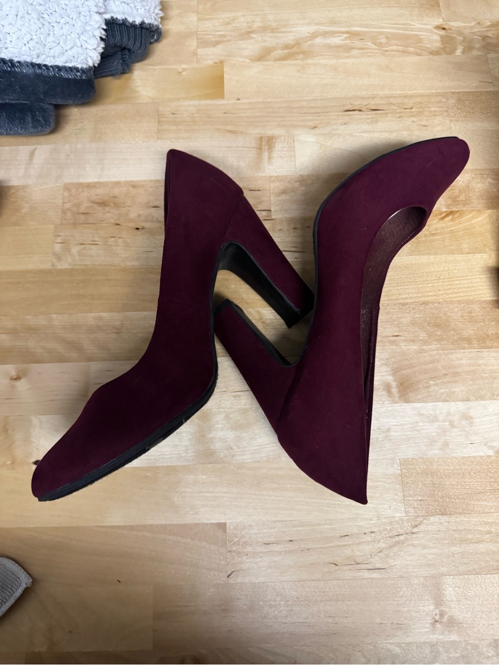 Fergalicious Burgundy Suede Pointed-Toe Stilettos